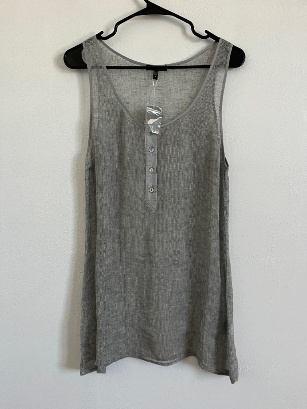 Eileen Fisher Woven Linen Mesh Gray Linen Henley Tank Size Medium